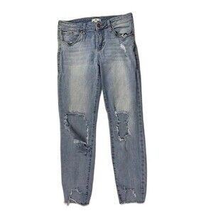 BP Size 29 Womens Jeans Rip Torn Distressed Tapered Raw Hem Stretch Mid Rise